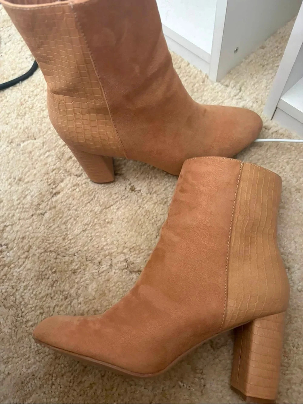 Classic Tan Suede Block Heel Ankle Boots - Women's